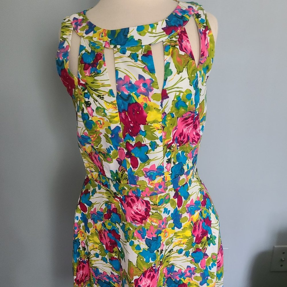Vintage R K Sleeveless Summer Colorful Dress Peek A Boo Bodice SZ 6